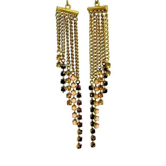 Jewelry - Vintage Gold Tone and Multicolor Crystal Dangle Earrings